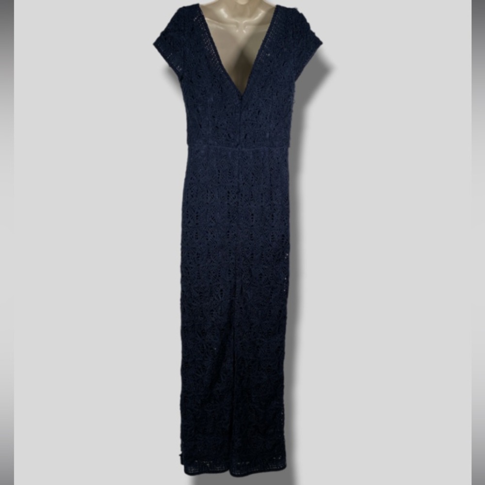 JS Collections Sequin Embellished Crochet Column Gown - Picture 4 of 14